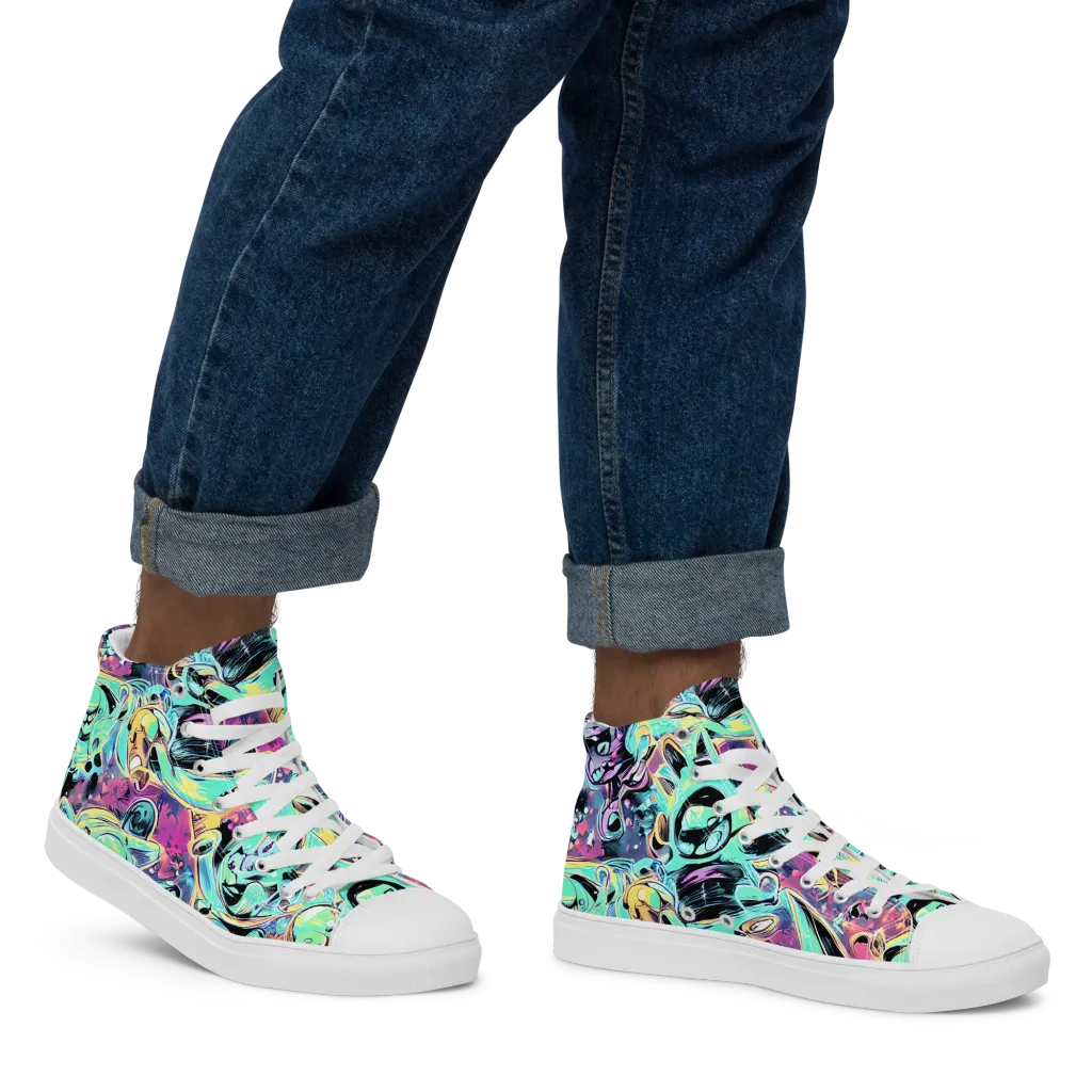 Aqua Oddity on Men's High Top Canvas Shoes — Right