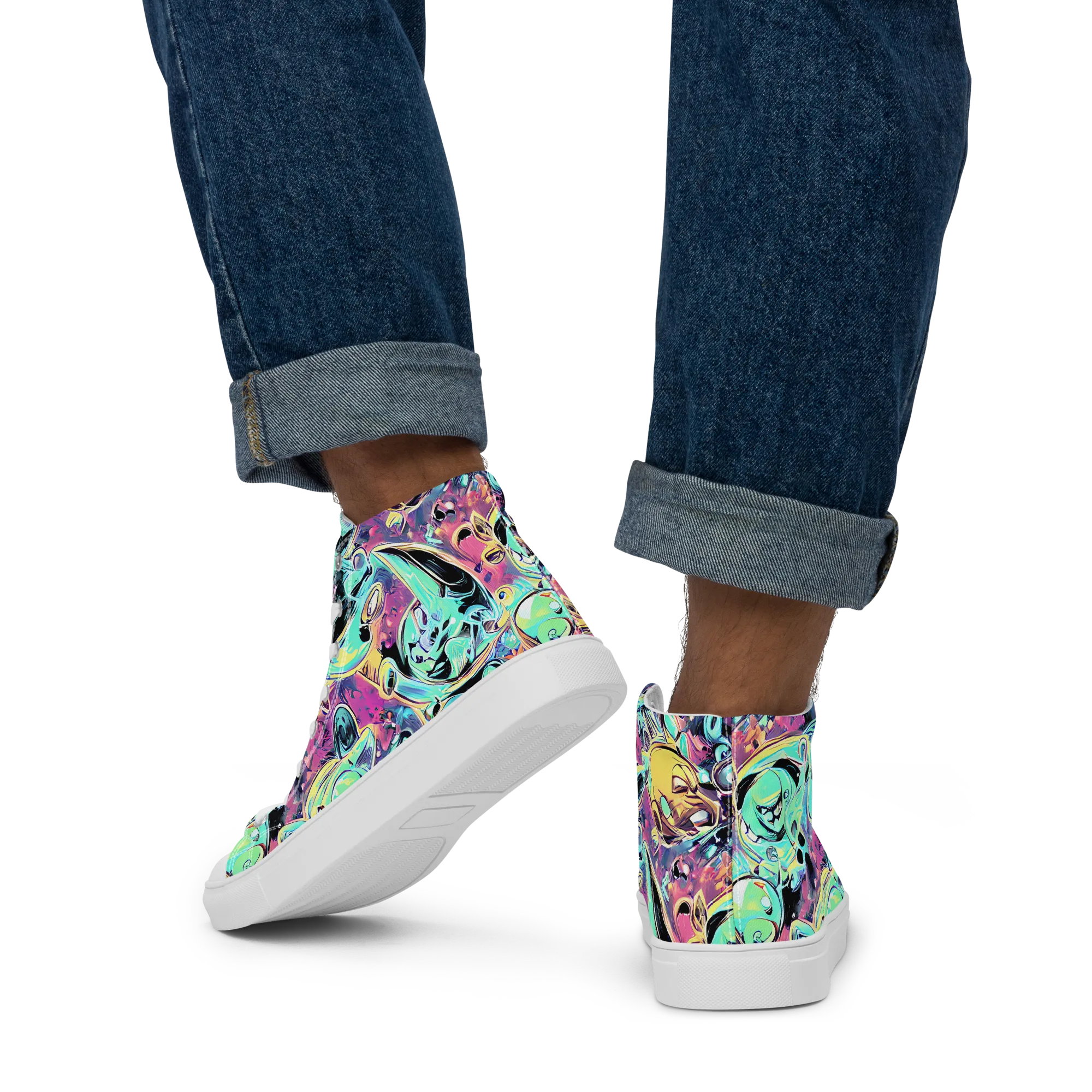 Aqua Oddity on Men's High Top Canvas Shoes — Back