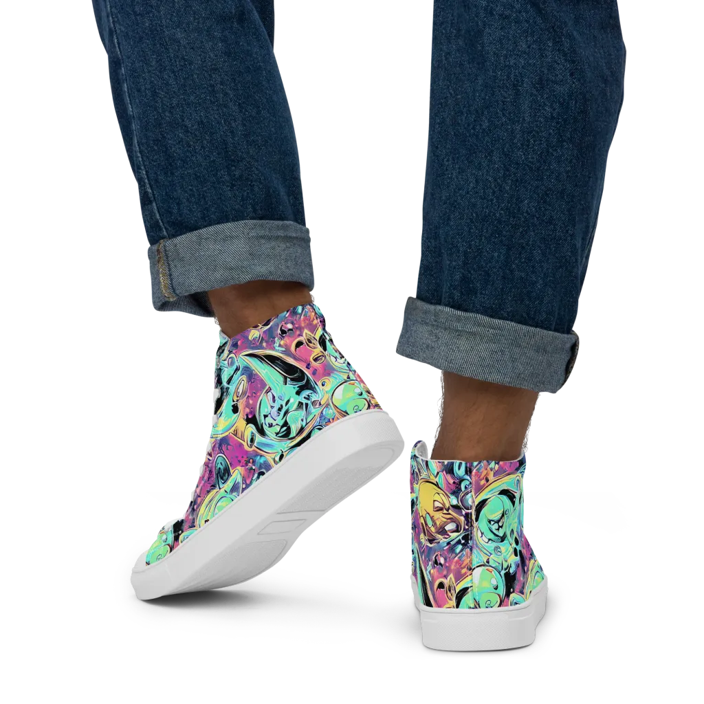 Aqua Oddity on Men's High Top Canvas Shoes — Back