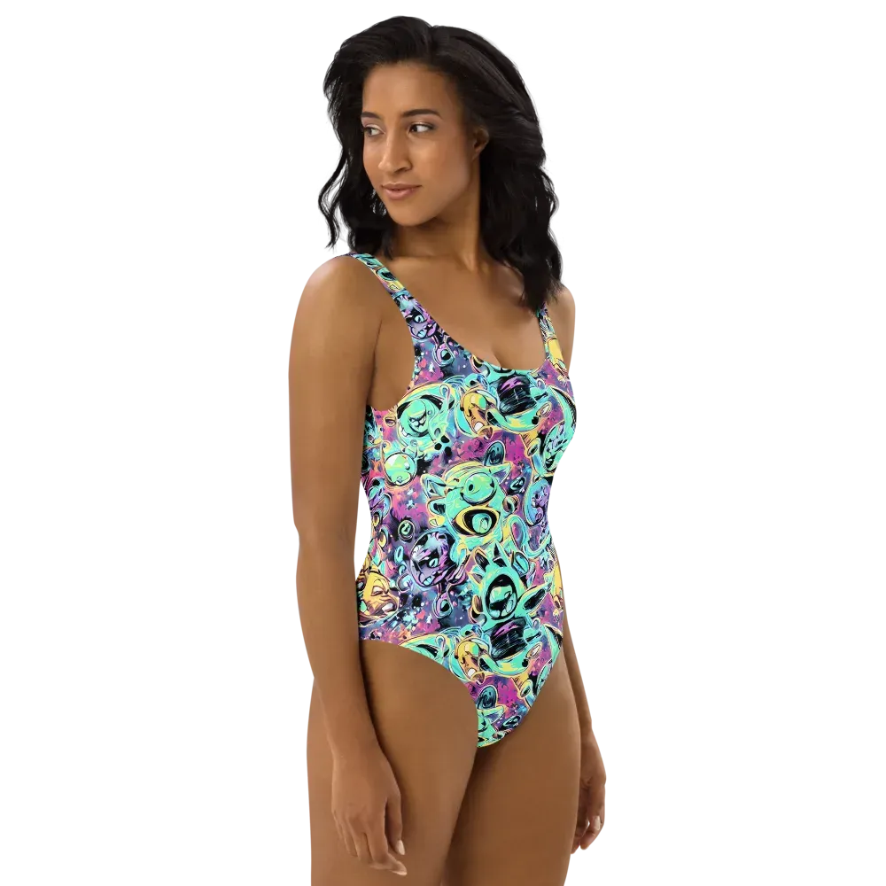 Aqua Oddity on One-Piece Swimsuit — Right