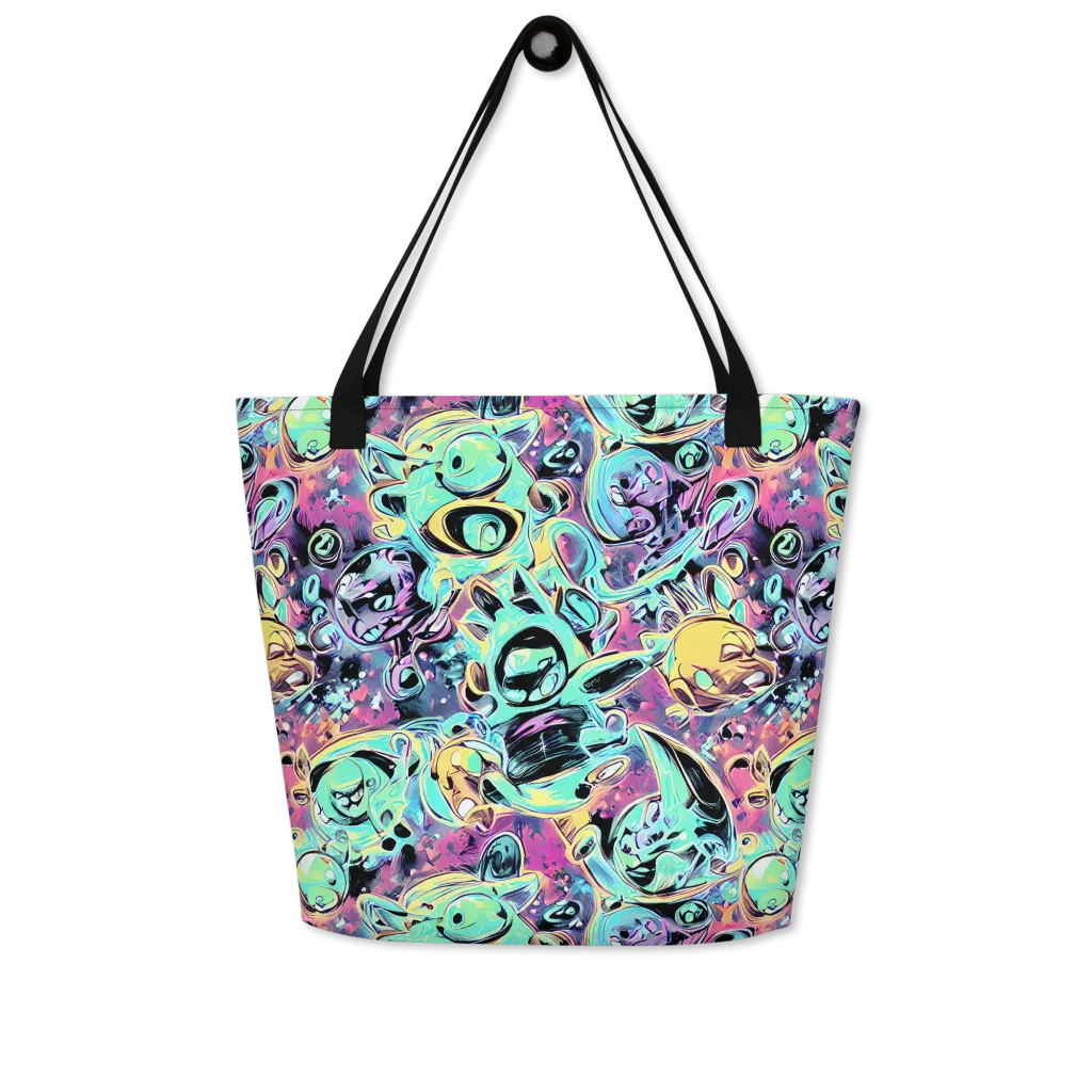 Aqua Oddity on Large Tote Bag W/ Pocket — Front