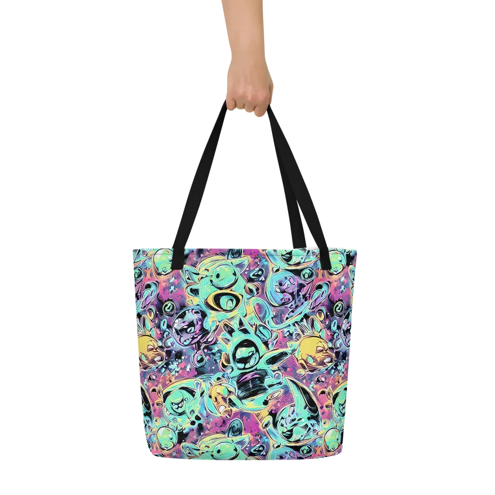 Aqua Oddity on Large Tote Bag W/ Pocket — Front
