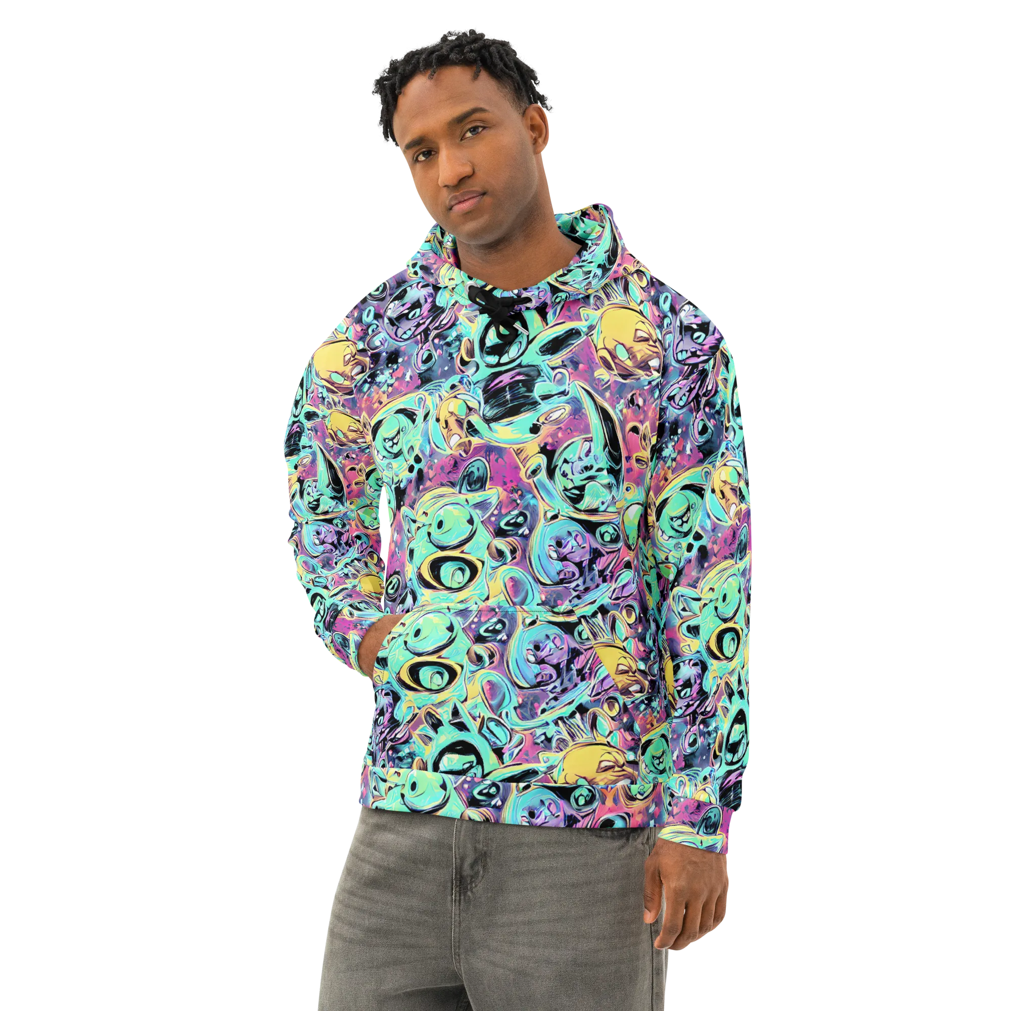 Aqua Oddity on Cotton Hoodie — Left Front
