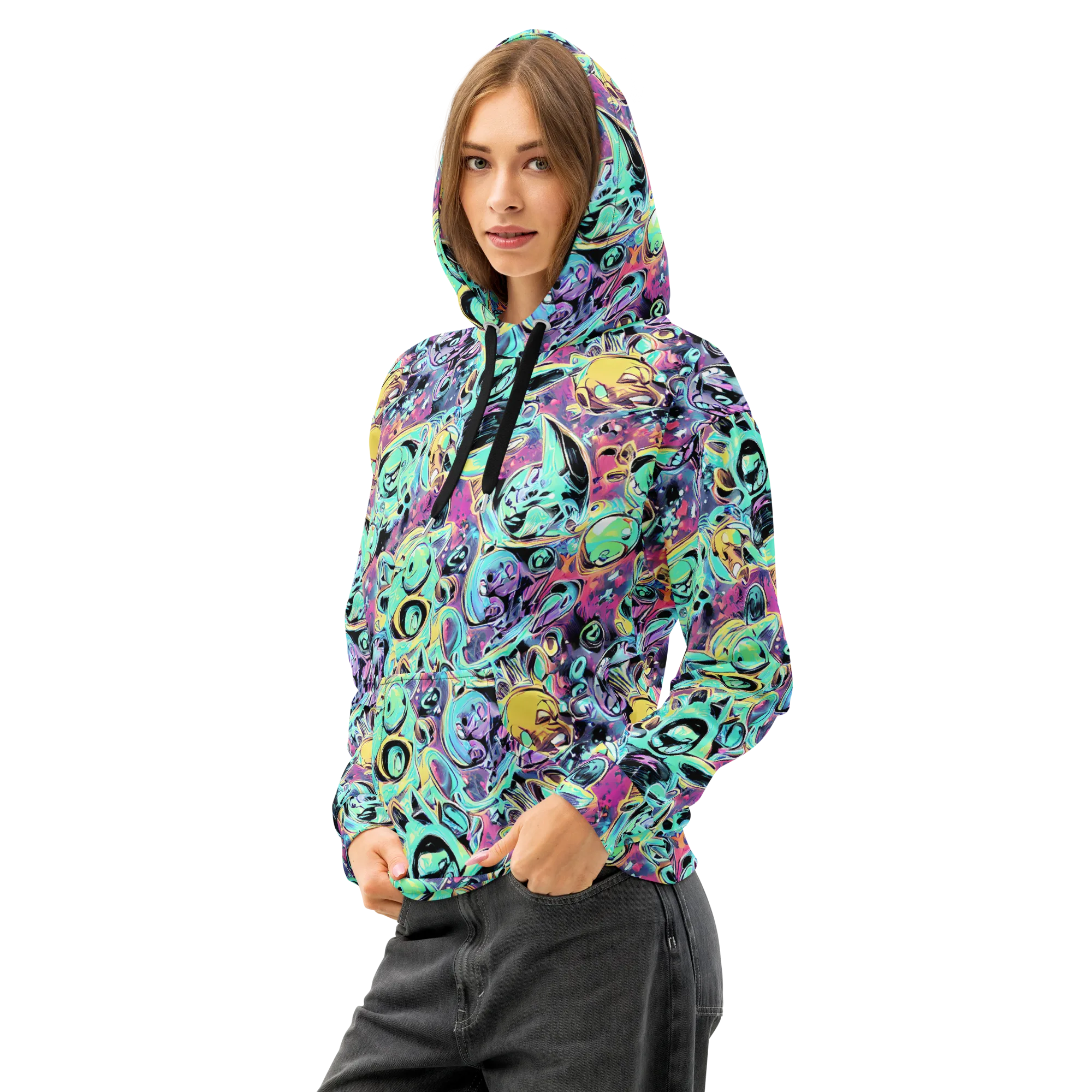 Aqua Oddity on Cotton Hoodie — Left Front