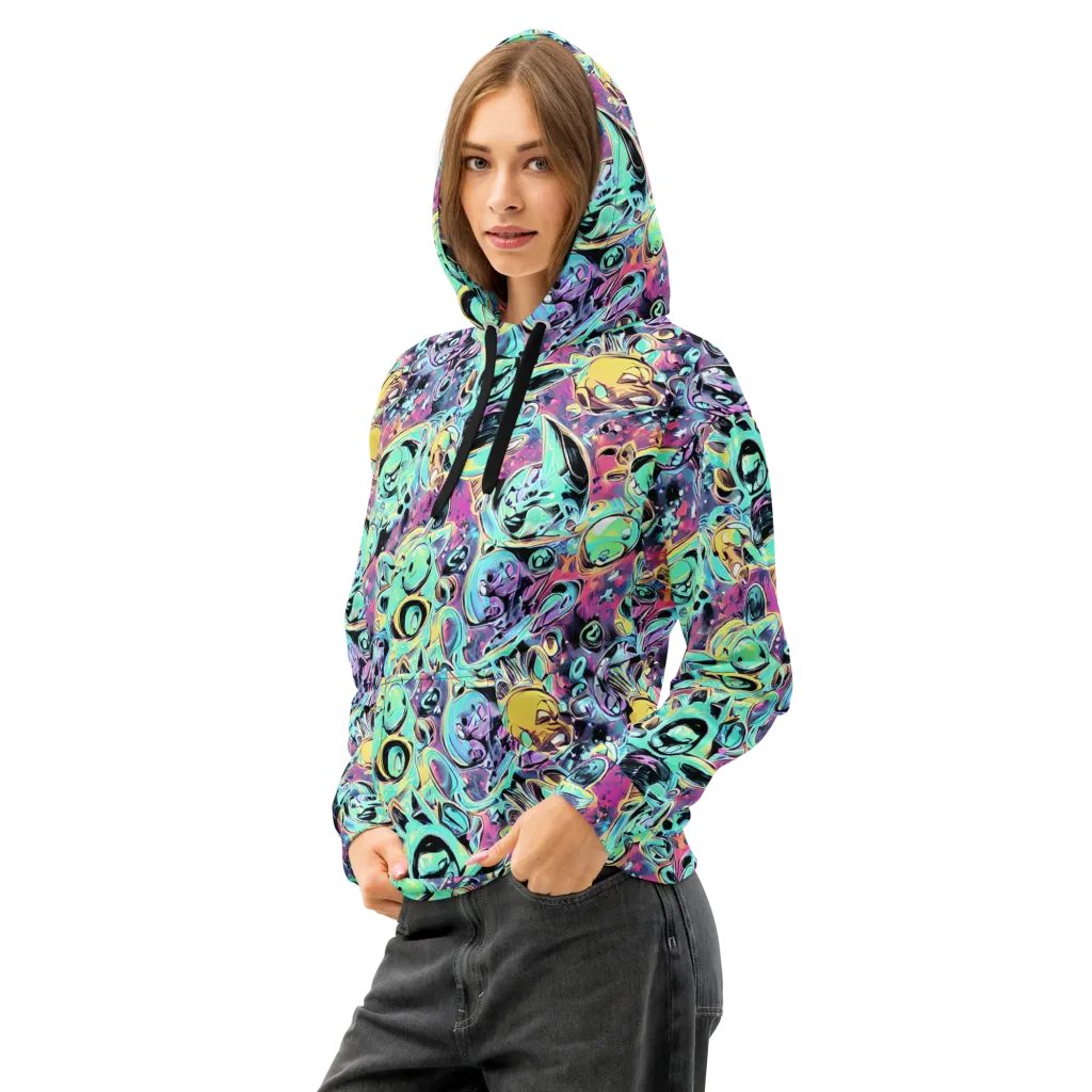 Aqua Oddity on Cotton Hoodie — Left Front