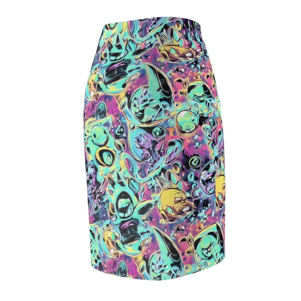 Aqua Oddity on Pencil Skirt — Back Side