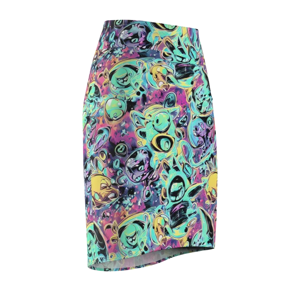 Aqua Oddity on Pencil Skirt — Front Side