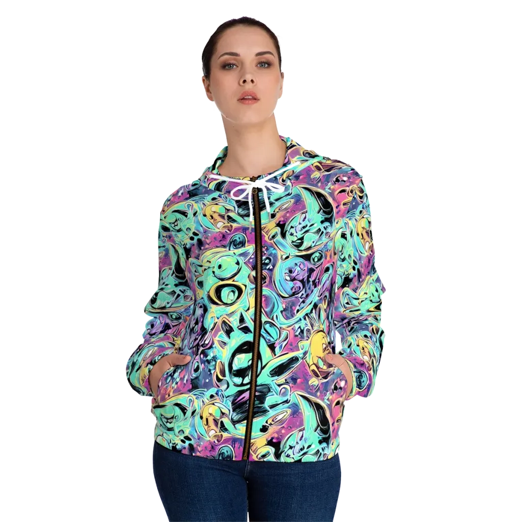 Aqua Oddity on Women's Full-Zip Hoodie — Front On Person