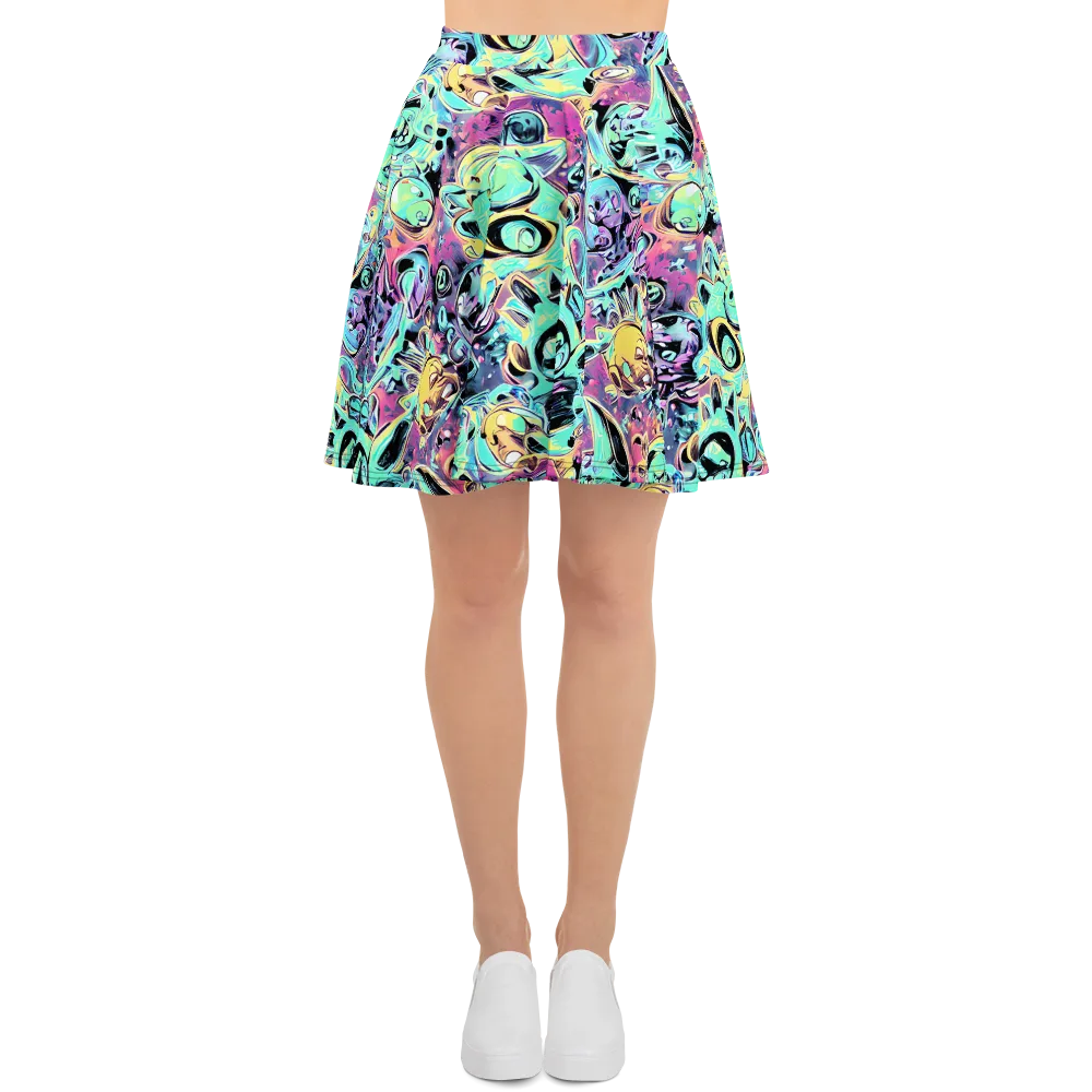Aqua Oddity on Skater Skirt — Front