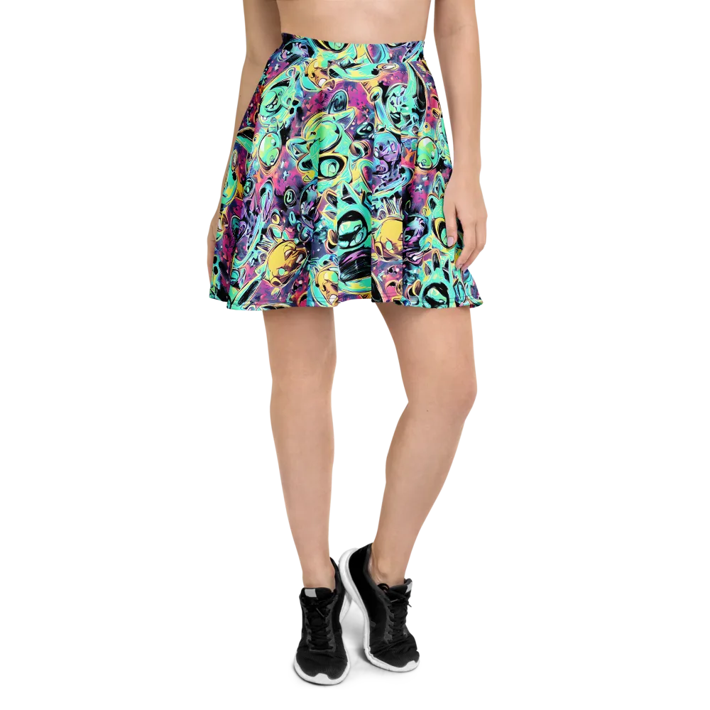 Aqua Oddity on Skater Skirt — Front