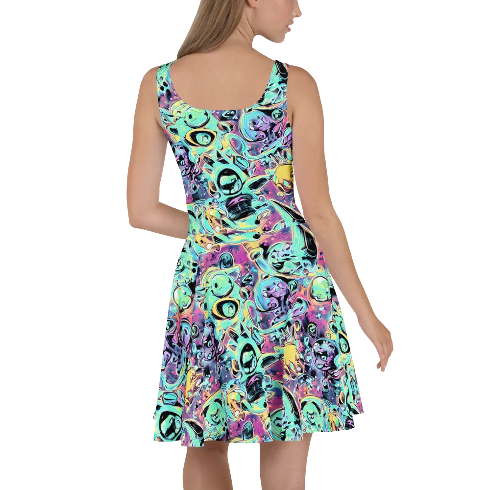 Aqua Oddity on Skater Dress — Back