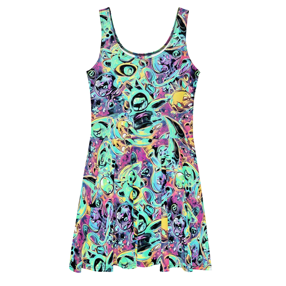 Aqua Oddity on Skater Dress — Front