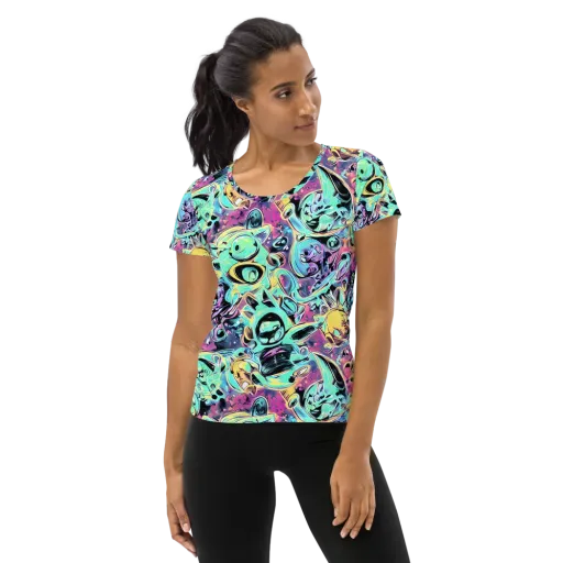 Aqua Oddity on a Women's Athletic T-Shirt