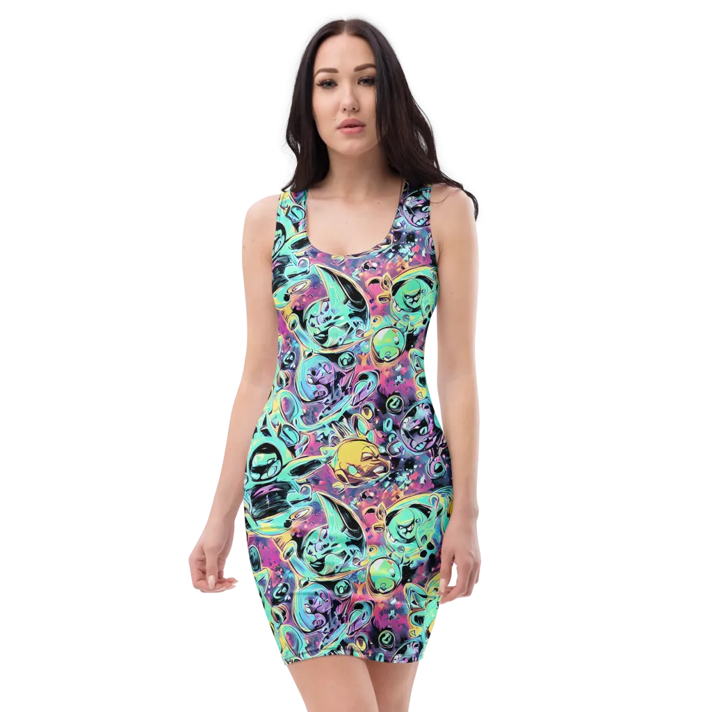 Aqua Oddity on Bodycon Dress — Front