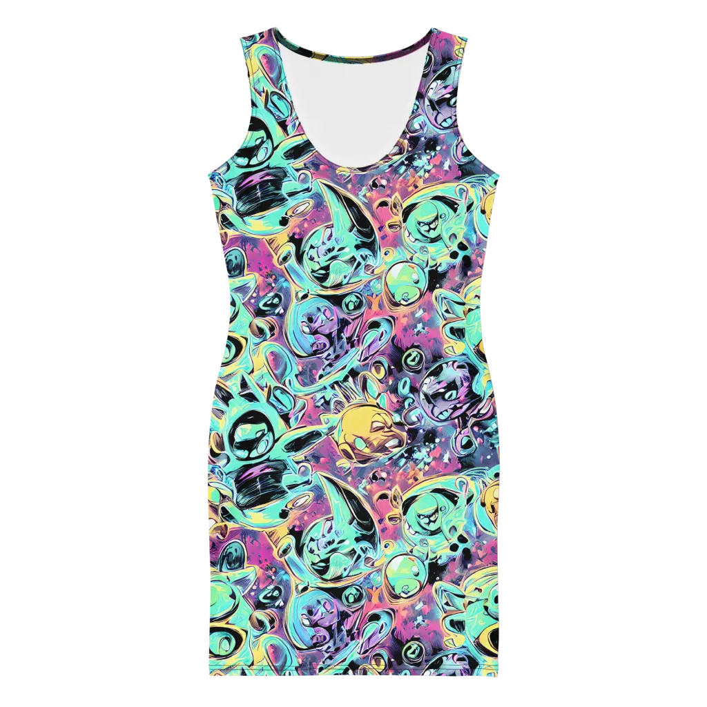 Aqua Oddity on Bodycon Dress — Front