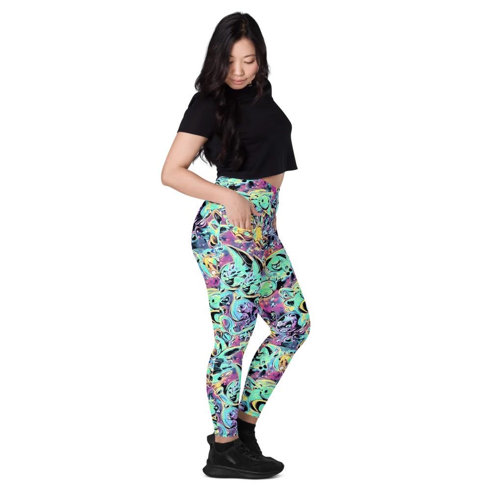 Aqua Oddity on Leggings with Pockets — Right