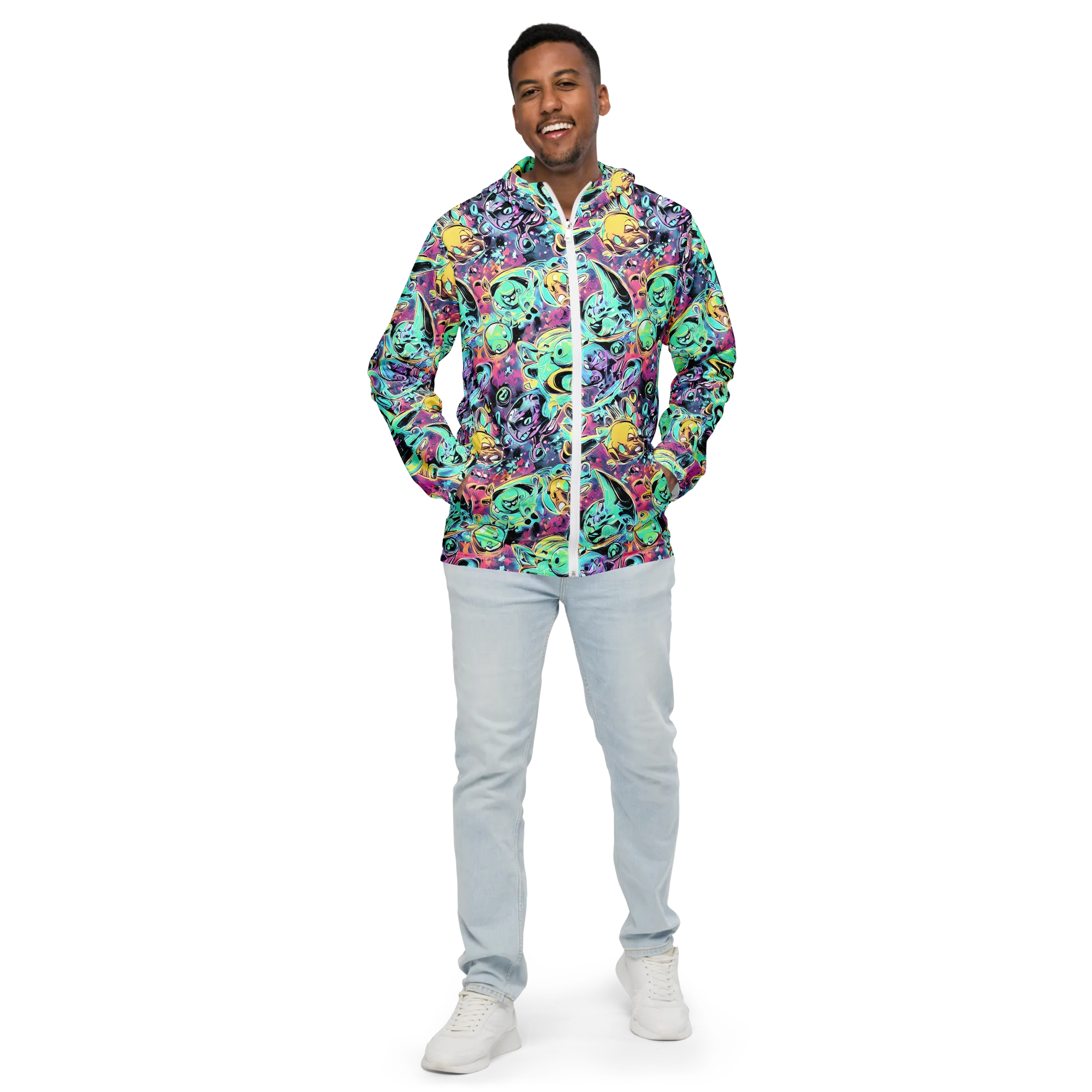 Aqua Oddity on Men's Windbreaker — Front