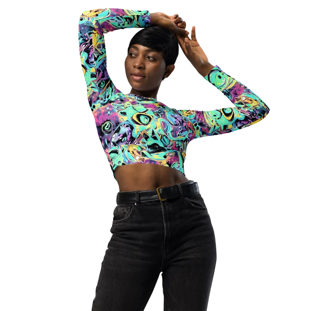 Aqua Oddity on Long Sleeve Crop Top — Front