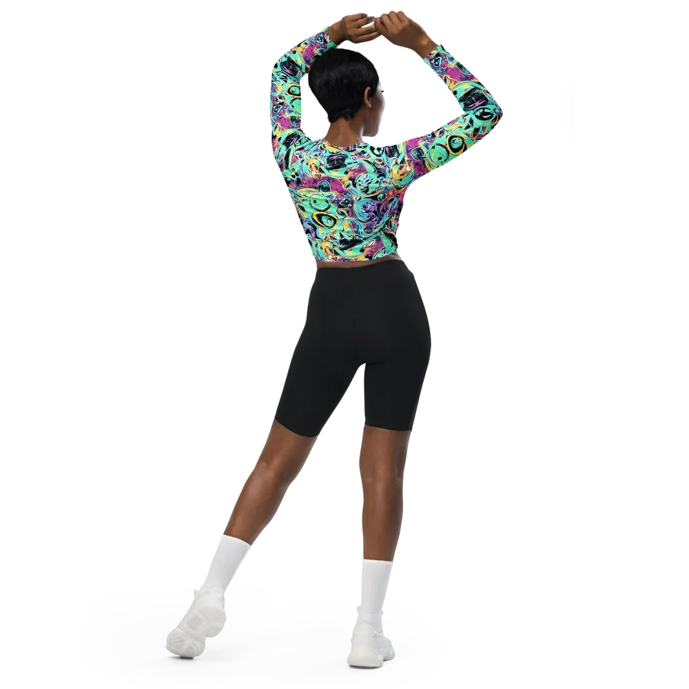 Aqua Oddity on Long Sleeve Crop Top — Back