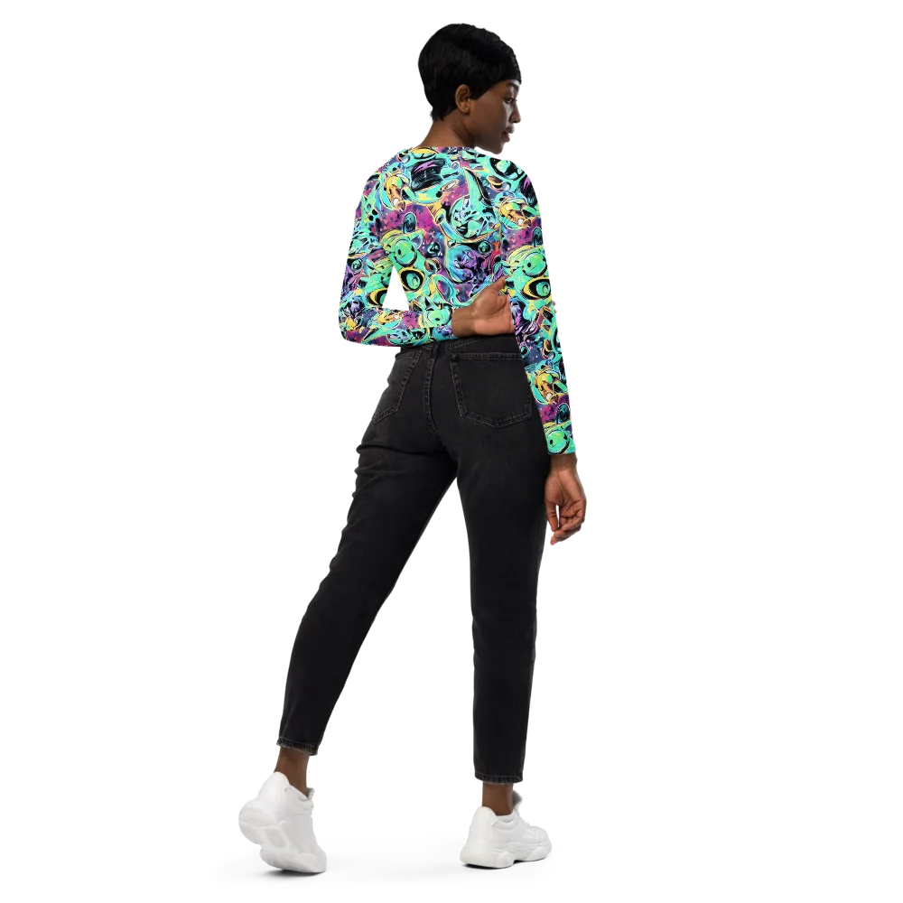 Aqua Oddity on Long Sleeve Crop Top — Right Back