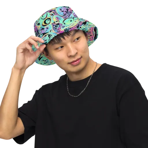 Aqua Oddity on a Reversible Bucket Hat