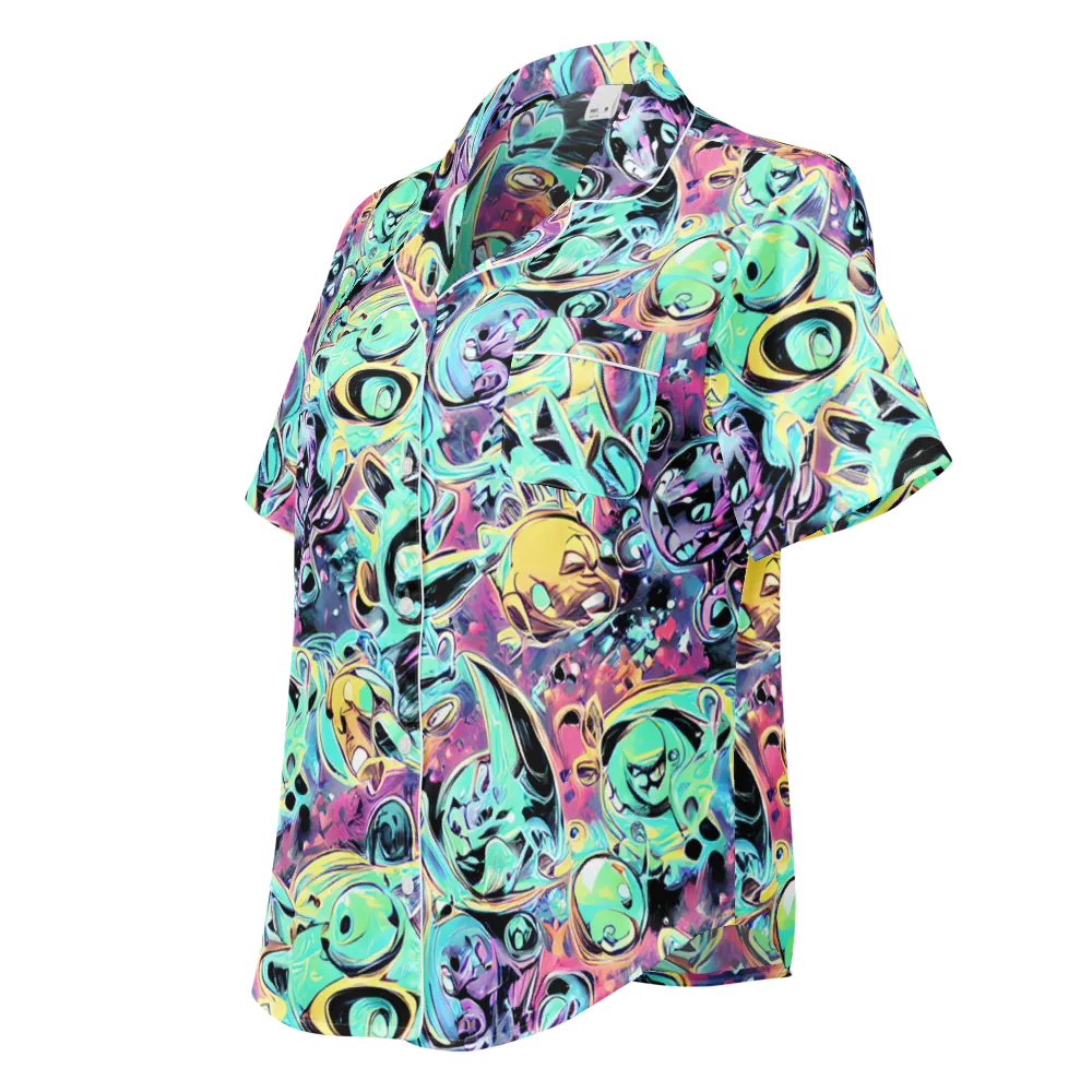 Aqua Oddity on Women's Short Sleeve Pajama Top — Left Front