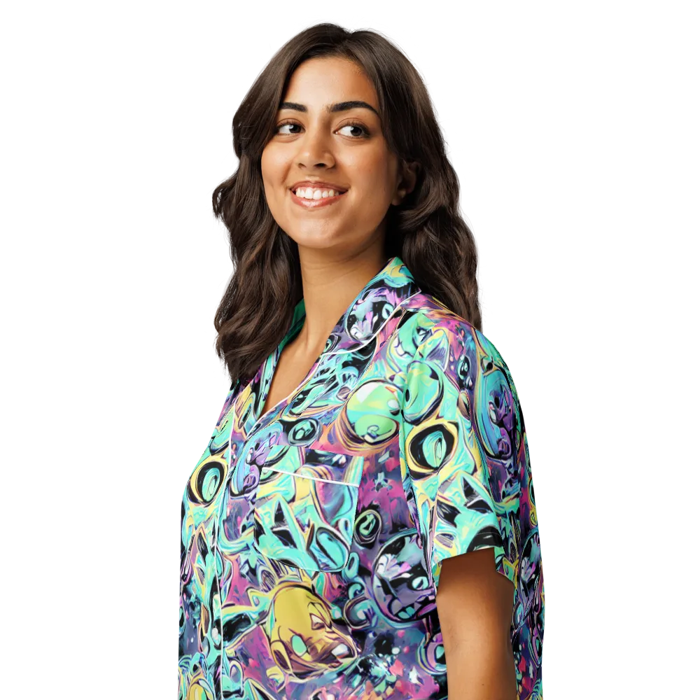 Aqua Oddity on Women's Short Sleeve Pajama Top — Left Front