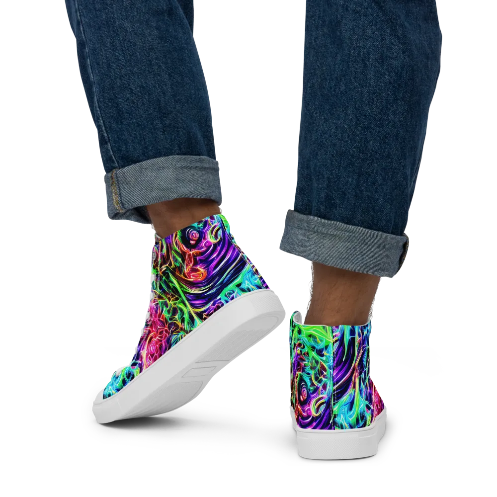 Electric Wilds on Men's High Top Canvas Shoes — Back