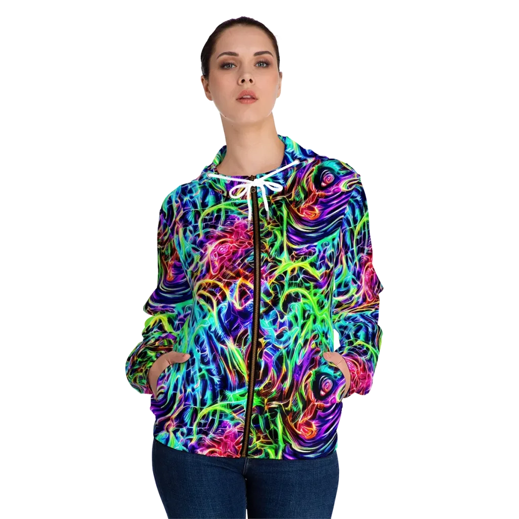 Electric Wilds on Women's Full-Zip Hoodie — Front On Person