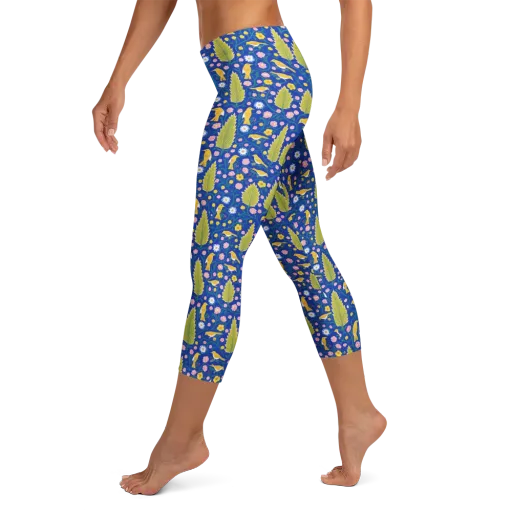 Golden Garden Flight on a Capri Leggings