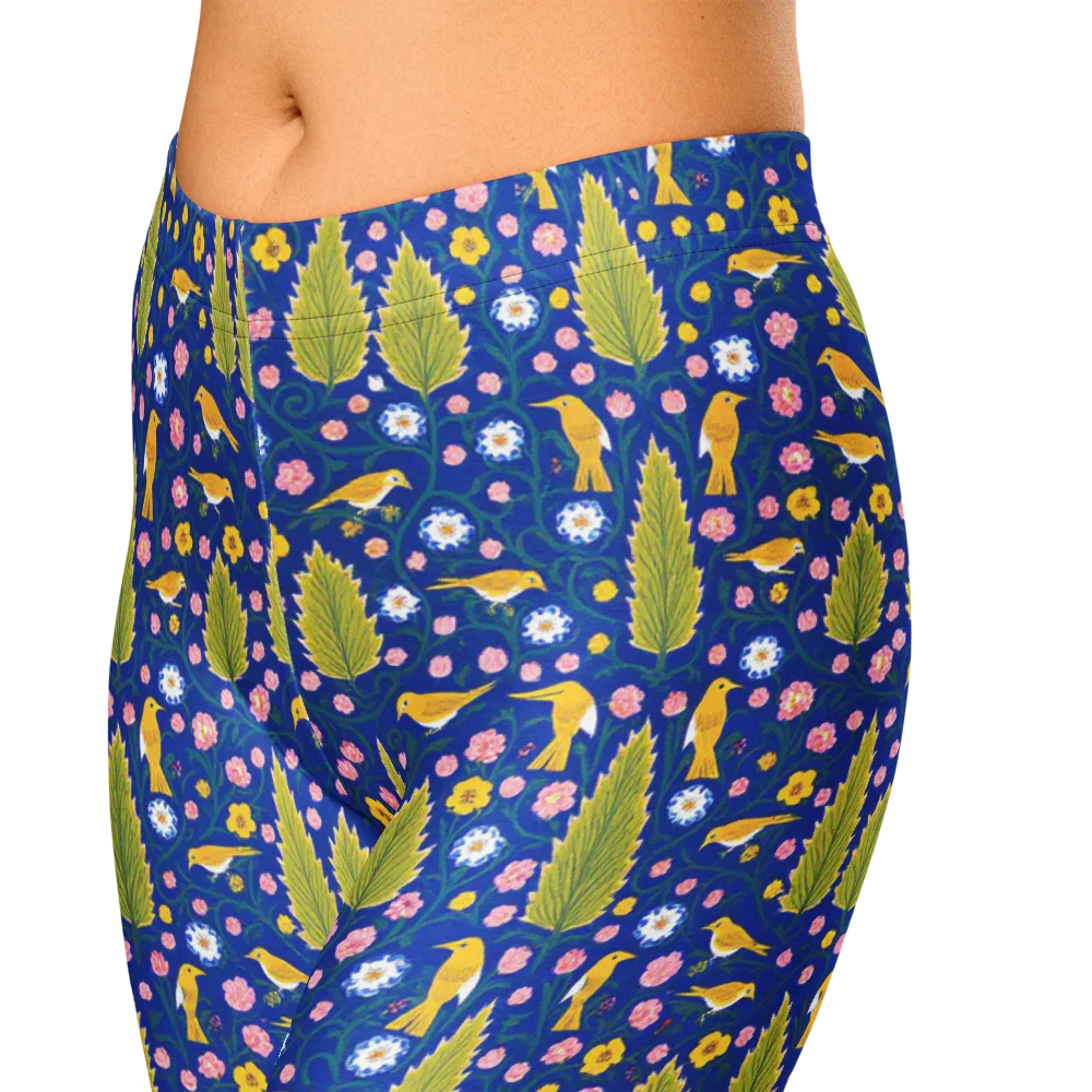 Golden Garden Flight on Capri Leggings — Zoomed-in