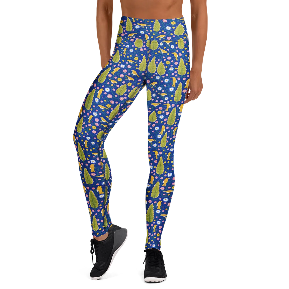Golden Garden Flight on Yoga Leggings — Front