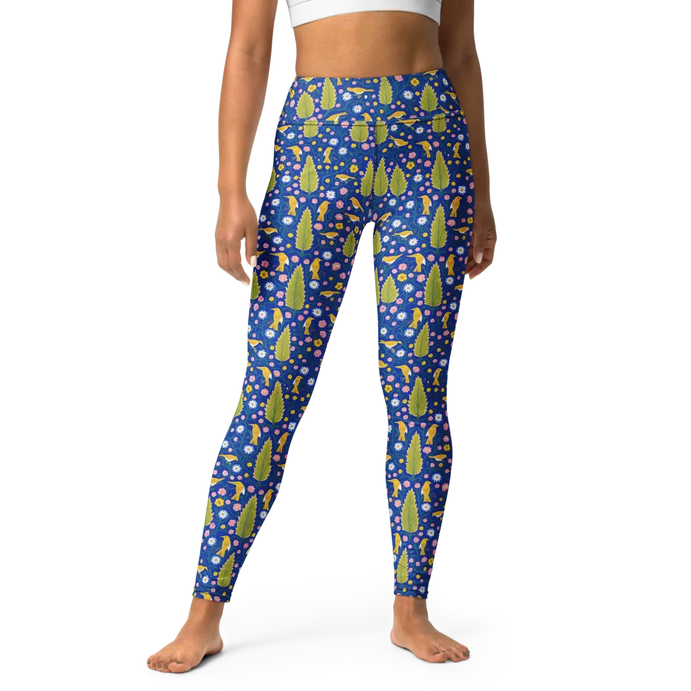 Golden Garden Flight on Yoga Leggings — Front