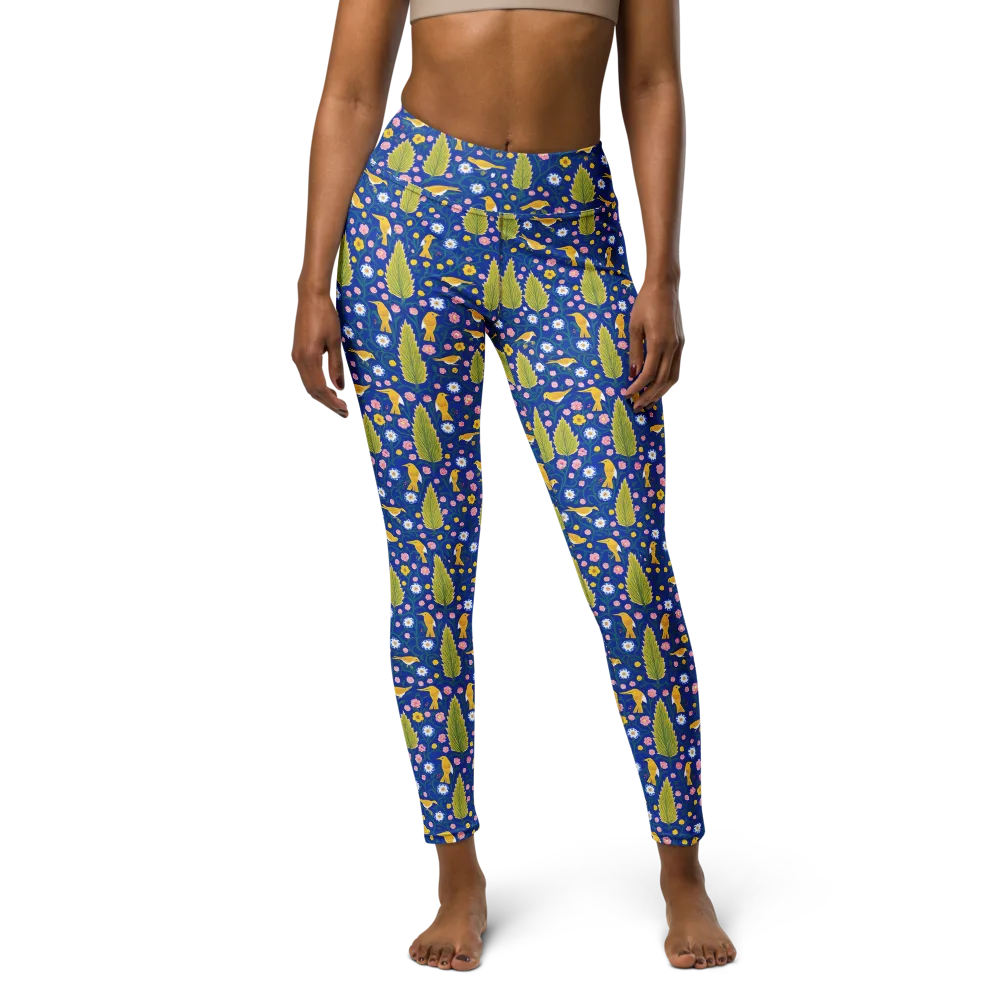 Golden Garden Flight on Yoga Leggings — Front