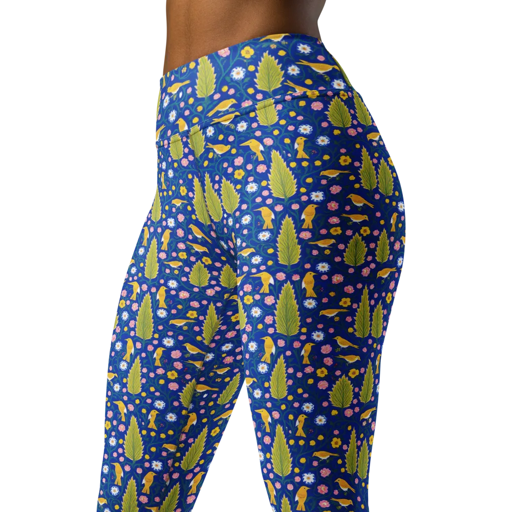 Golden Garden Flight on Yoga Leggings — Left Front