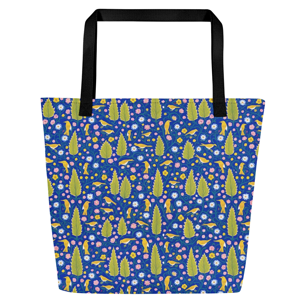 Golden Garden Flight on Large Tote Bag W/ Pocket — Front