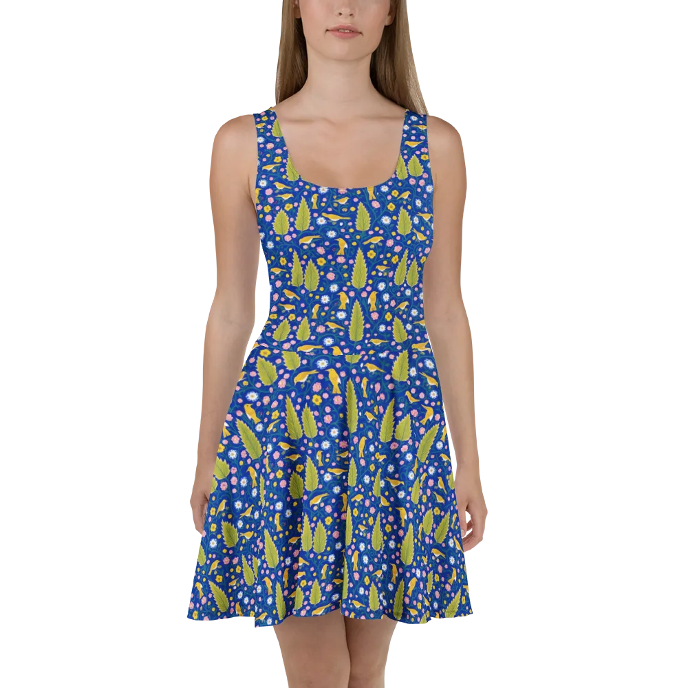 Golden Garden Flight on Skater Dress — Front