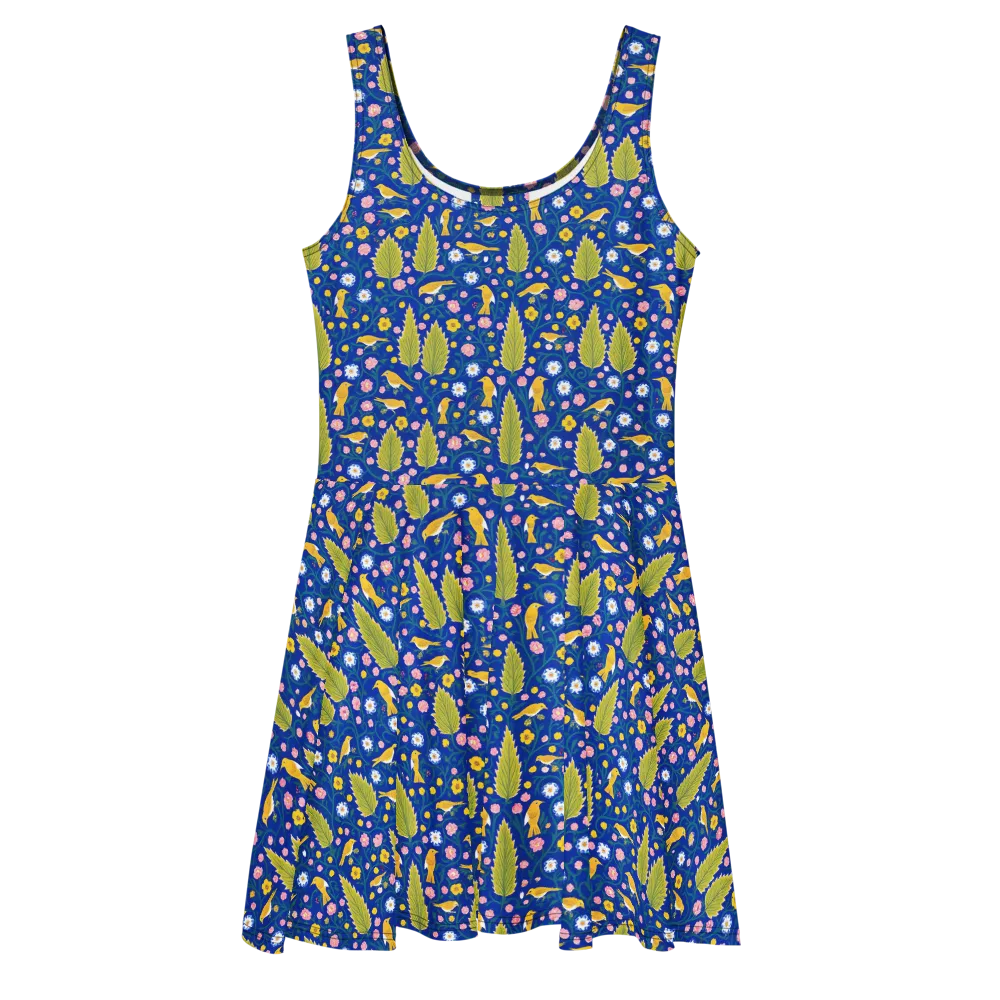 Golden Garden Flight on Skater Dress — Front