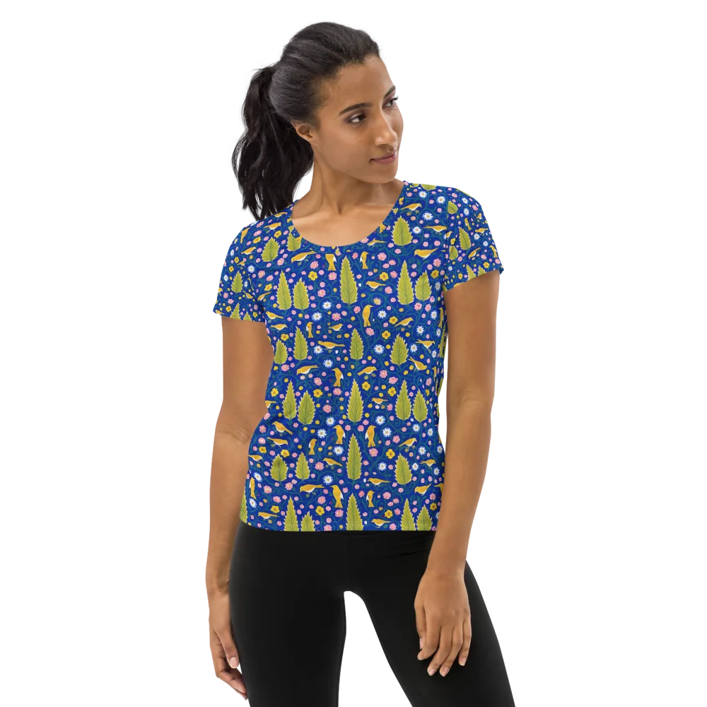 Golden Garden Flight on Women's Athletic T-Shirt — Front