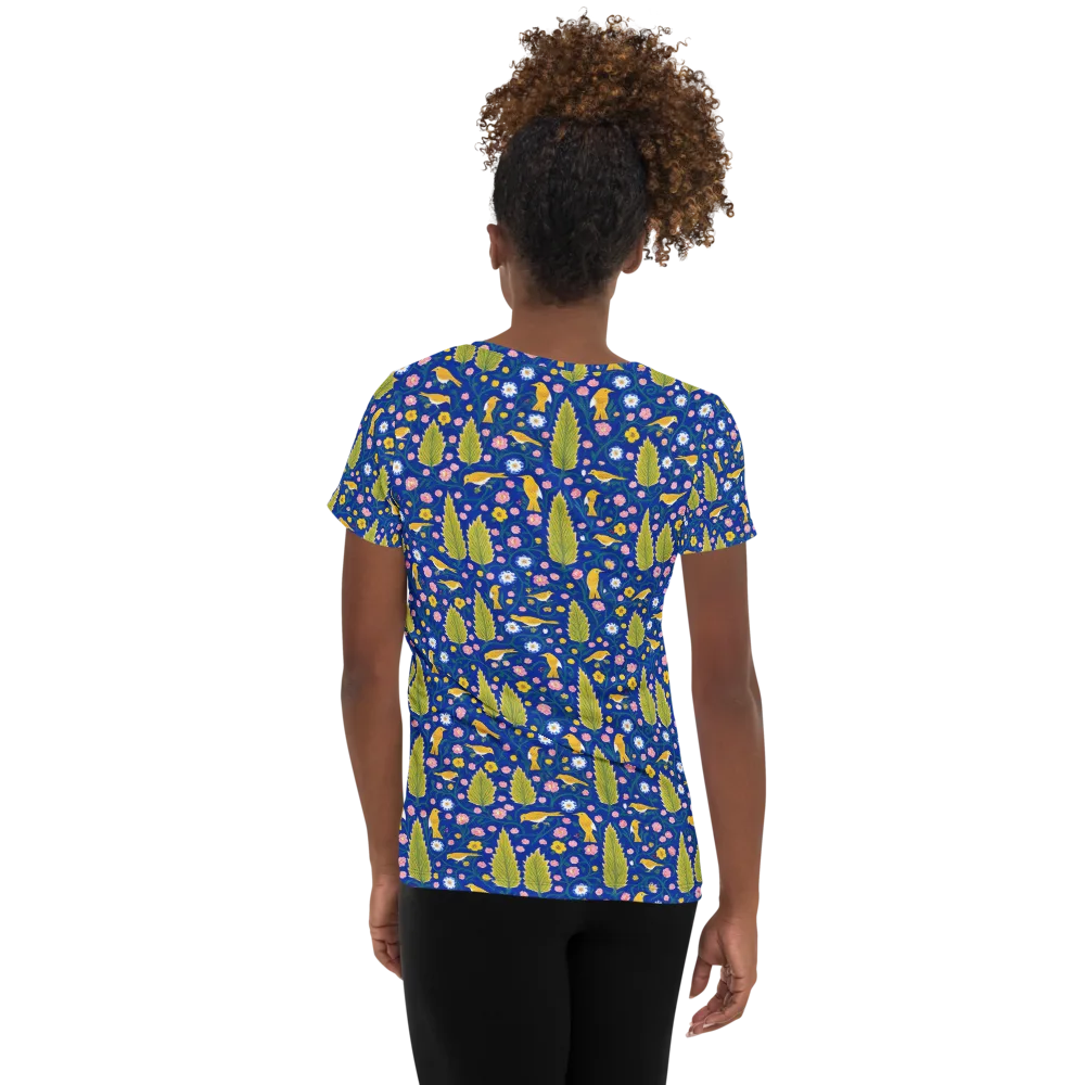 Golden Garden Flight on Women's Athletic T-Shirt — Back