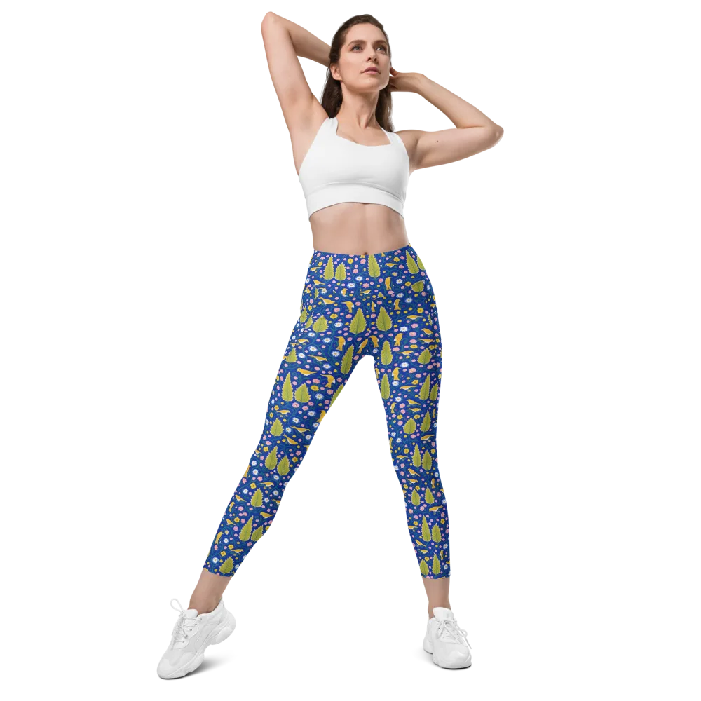 Golden Garden Flight on Leggings with Pockets — Front