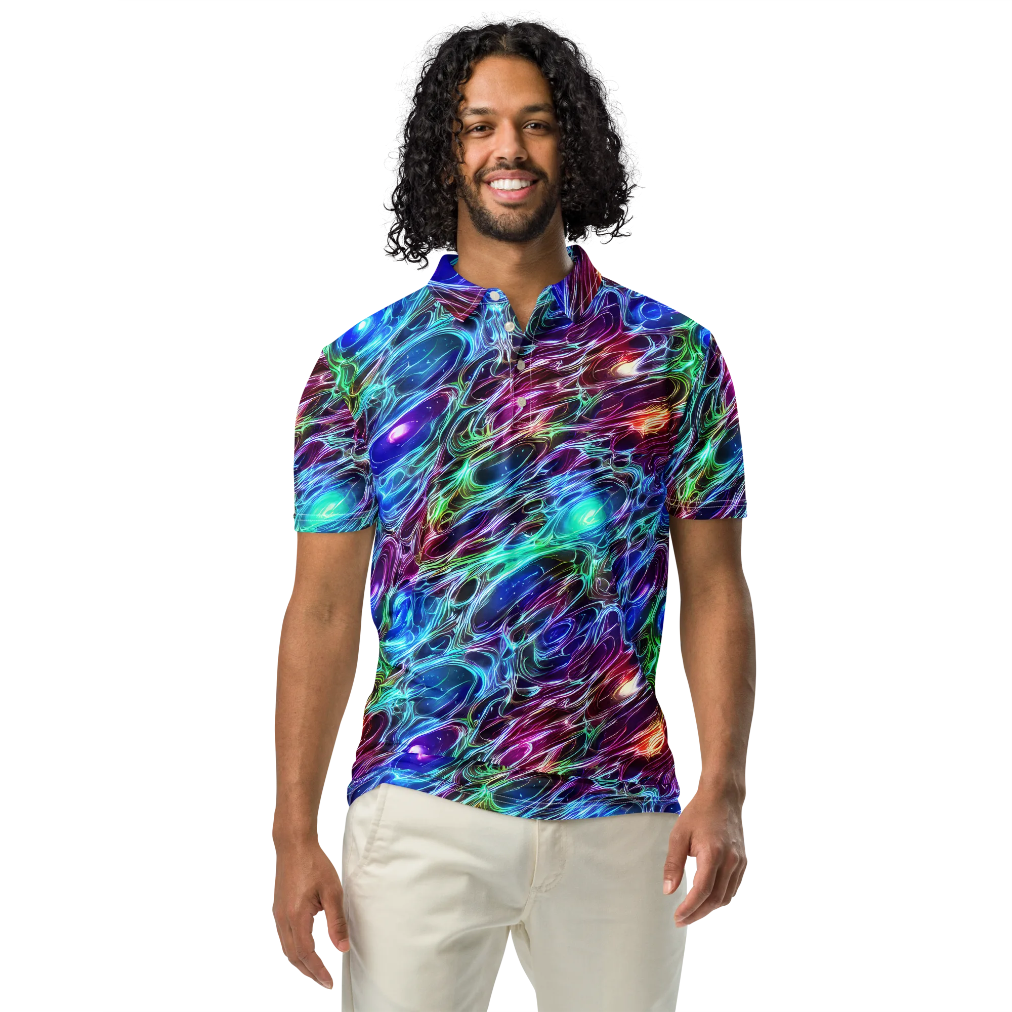 Electric Tides on Men's Slim Fit Polo Shirt — Front