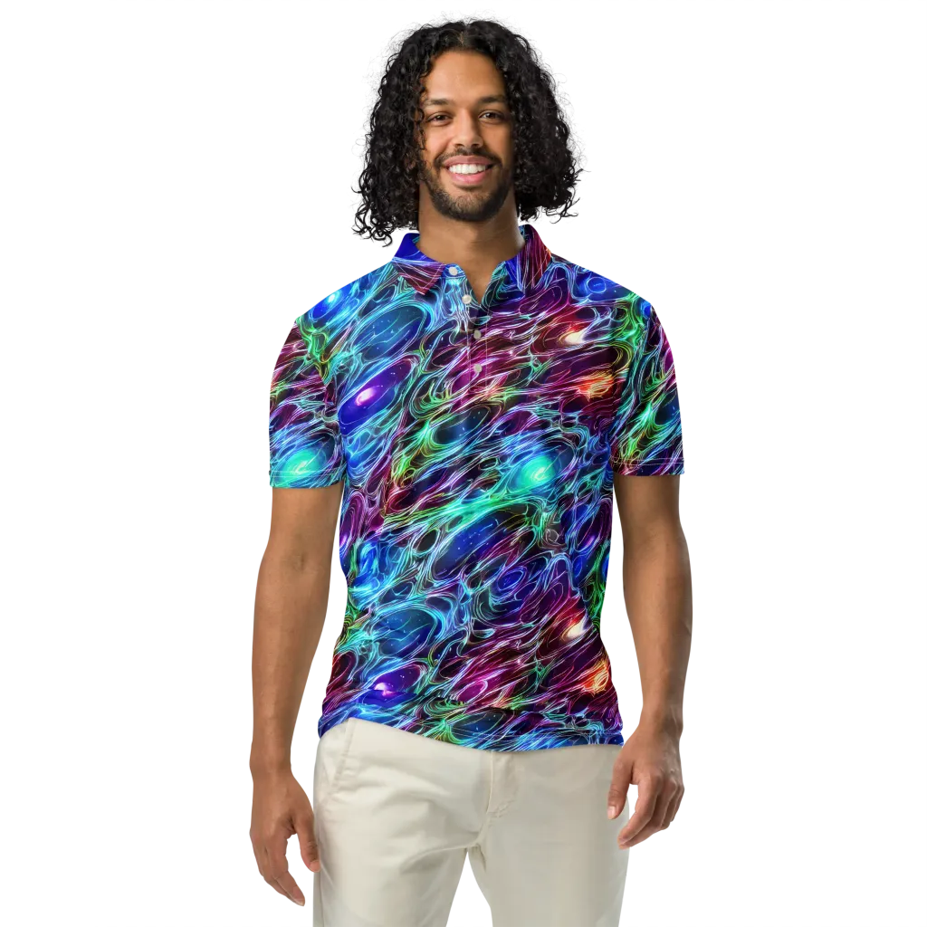 Electric Tides on Men's Slim Fit Polo Shirt — Front