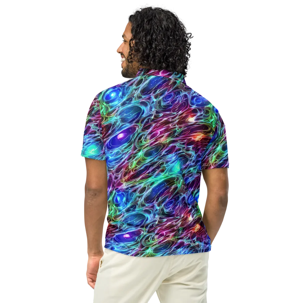 Electric Tides on Men's Slim Fit Polo Shirt — Back