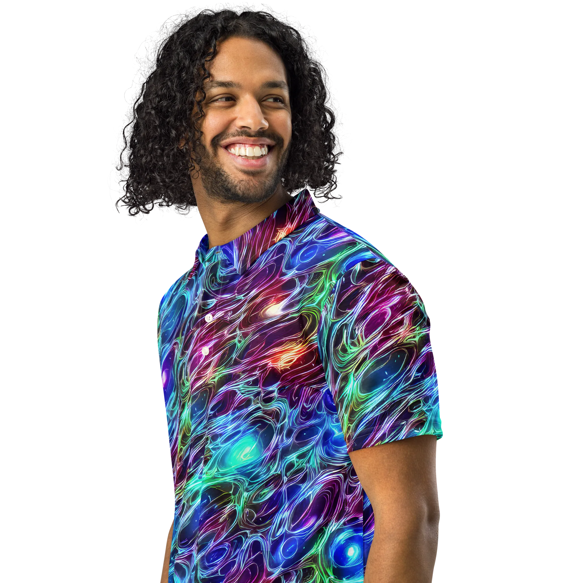 Electric Tides on Men's Slim Fit Polo Shirt — Left Front