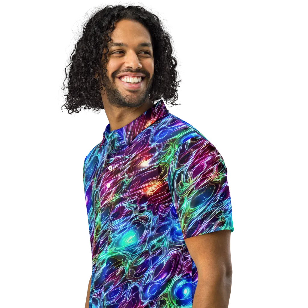 Electric Tides on Men's Slim Fit Polo Shirt — Left Front