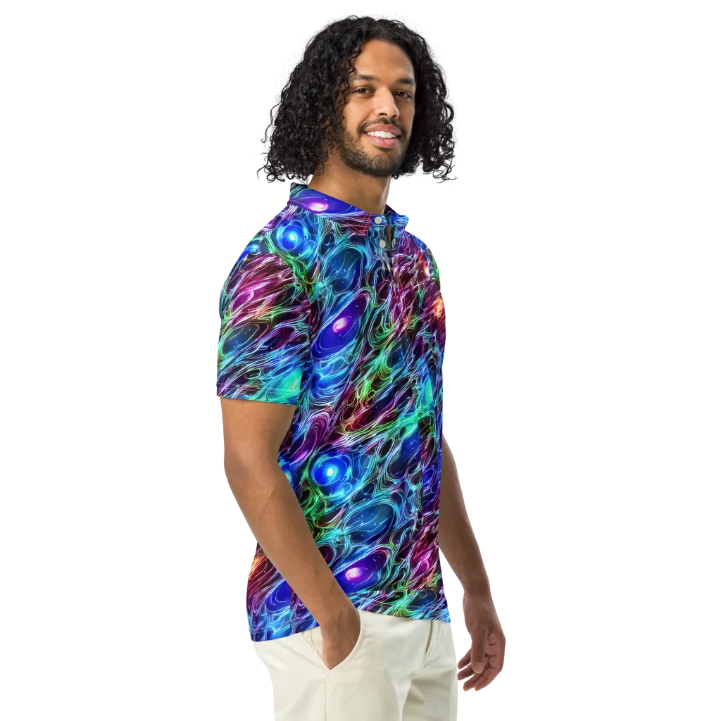 Electric Tides on Men's Slim Fit Polo Shirt — Right Front