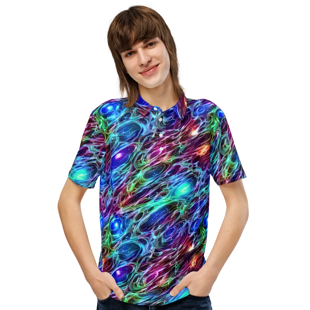 Electric Tides on Men's Slim Fit Polo Shirt — Front