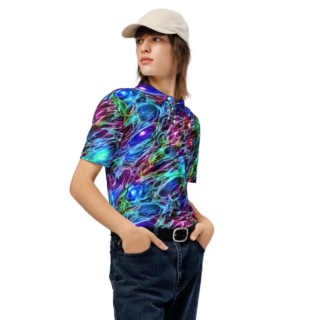 Electric Tides on Men's Slim Fit Polo Shirt — Right Front