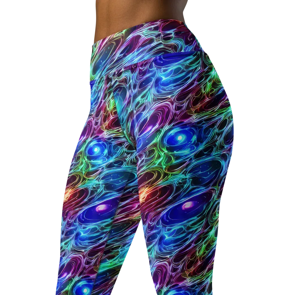 Electric Tides on Yoga Leggings — Left Front